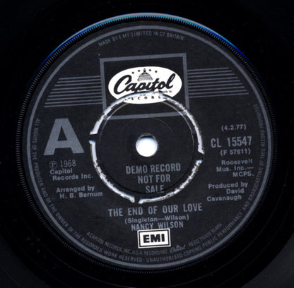 Nancy Wilson : The End Of Our Love (7", Single, Promo, RE)