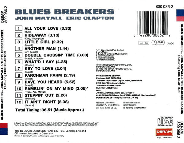 John Mayall with Eric Clapton : Blues Breakers (CD, Album, RE, RM)