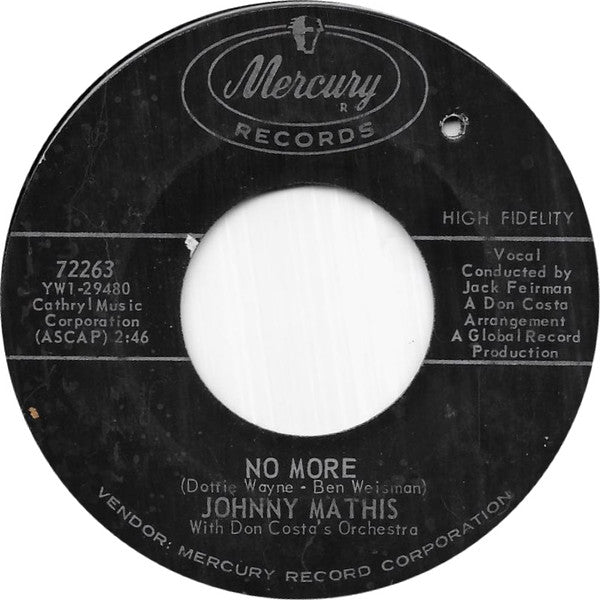 Johnny Mathis With Don Costa Orchestra : No More (7", Styrene)