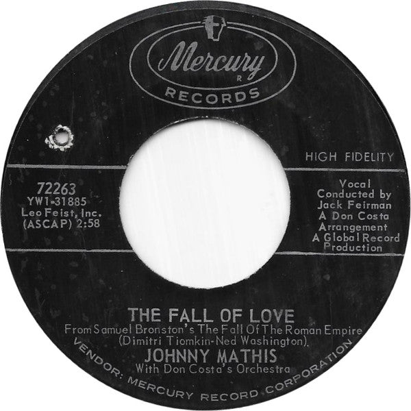 Johnny Mathis With Don Costa Orchestra : No More (7", Styrene)