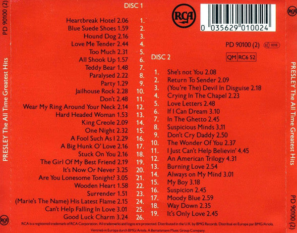 Elvis Presley : The All Time Greatest Hits (2xCD, Comp, RE, RM, Jew)