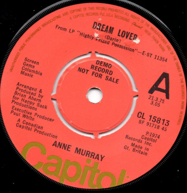 Anne Murray : Dream Lover / Lullaby (7", Single, Promo)