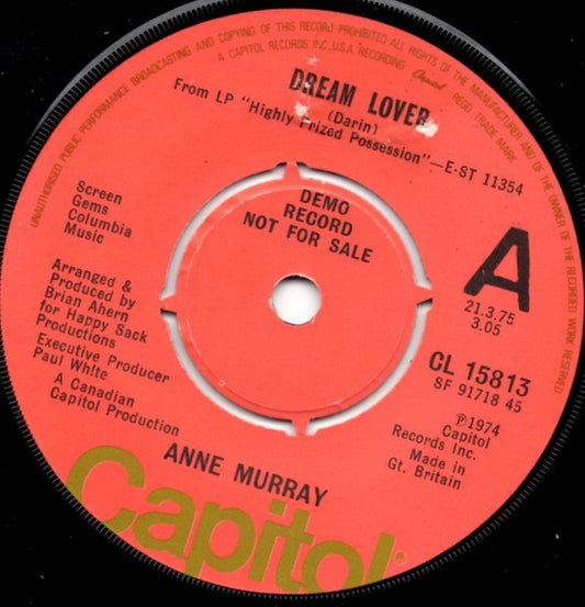 Anne Murray : Dream Lover / Lullaby (7", Single, Promo)