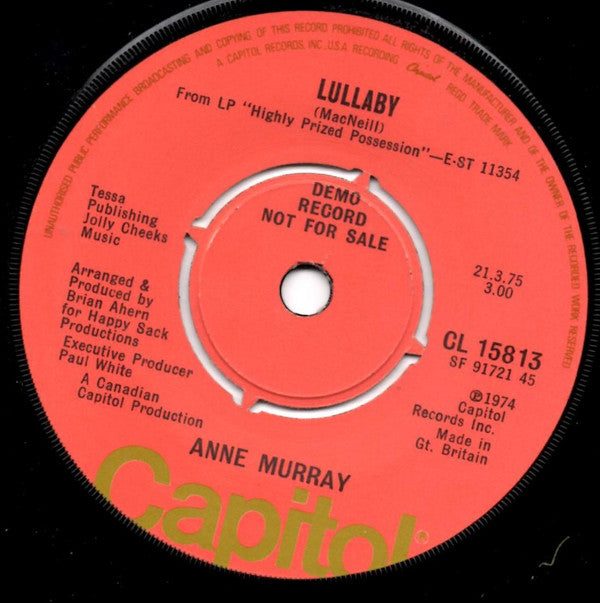 Anne Murray : Dream Lover / Lullaby (7", Single, Promo)